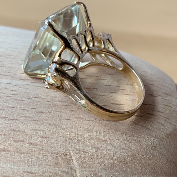 VINTAGE 14K YELLOW GLD HUGE EMERALD STEP CUT LEMON CITRINE QUARTZ RING STATEMENT - Picture 12 of 16